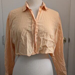 Cropped Light-Orange Button Up Blouse | Bershka | Size M